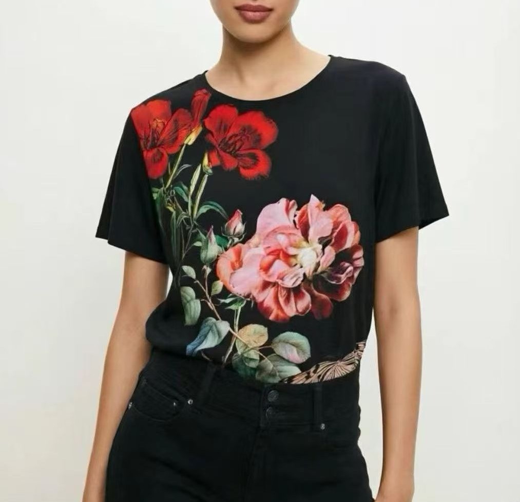 Women Alice + Olivia Round Neck Floral Loose T-shirt