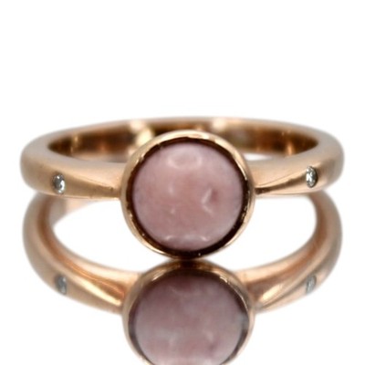 Gold Rosa Stein Ring Rose 9 kt Rund Cabochon Rubover Diamant Schulter Größe I