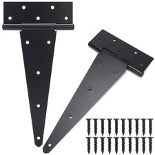 12 Inch T-Strap Gate Hinges, Shed Barn Door Hinges Heavy Duty, Black Tee Hing...