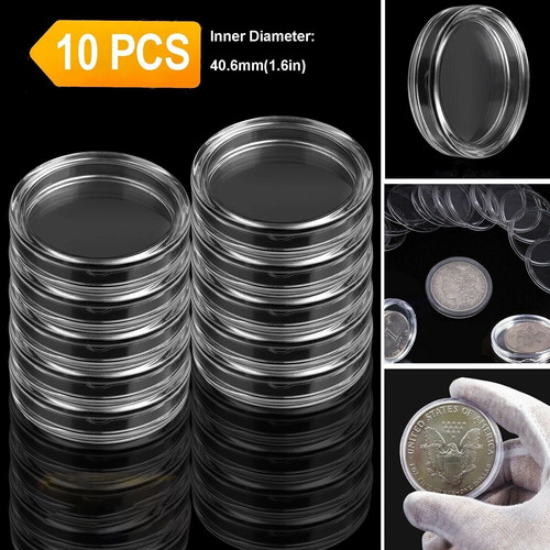 10 Pcs Coin Holder Clear Round Capsules 40.6mm for 2oz Coin Silver ...