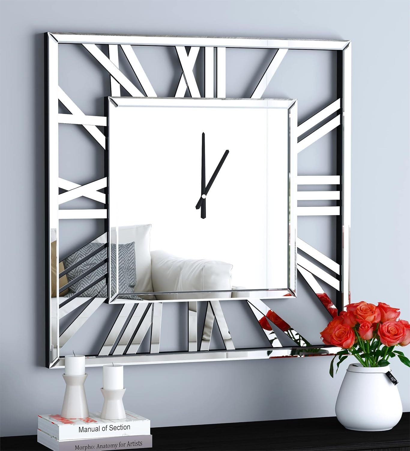 24" Wall Clocks for Living Room Decor - Glossy Mirror Finish | Decorative Wall C