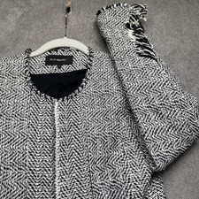 Kobi Halperin Tweed Blazer Fringe Boucle Textured Black White Womens Small