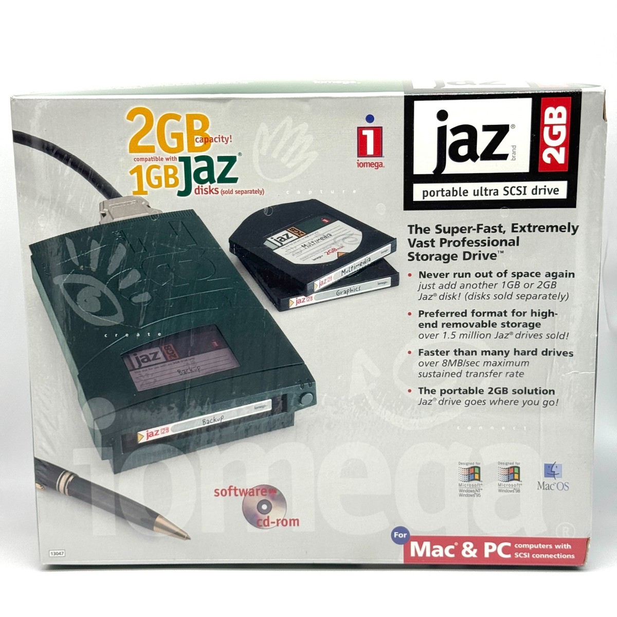 iomega Jaz Brand 2GB Portable Ultra SCSI Drive Deadstock Sealed