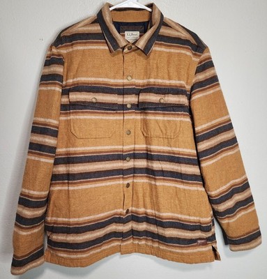 Men's Med LL Bean PrimaLoft Lined Chamois Shirt Jacket Traditional Fit Stripe