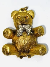 Vintage Max Factor Crème Perfume Gold Tone Teddy Bear E2 Missing One Rhinestone