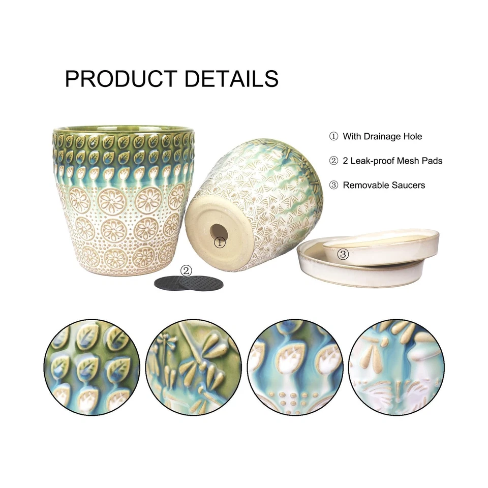 Maceta de cerámica de 6 pulgadas + 5 pulgadas con orificio de drenaje y platillo para P... Envío rápido Foto 3 de 4