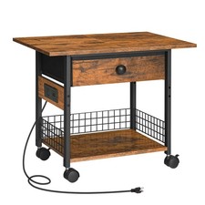 Printer Stand with Charging Station, 2-Tier Printer Cart, Under Desk Printer ...