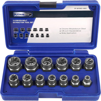 PLATINUMEDGE 13 Pieces Impact Bolt & Nut Remover Set, Stripped Bolt Extractor Se