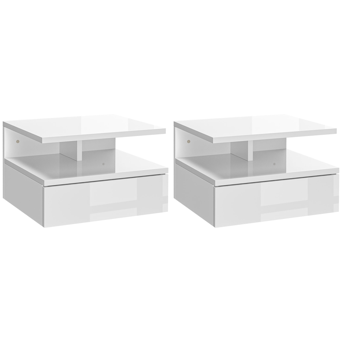 Homcom Unisex White Floating Nightstand Set Of, Wall Mounted Bedside Cabinet In Size 2 - Image 2