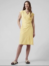 Athleta Newport Wrap Dress, City Stripe Lunaria Yellow SIZE M
