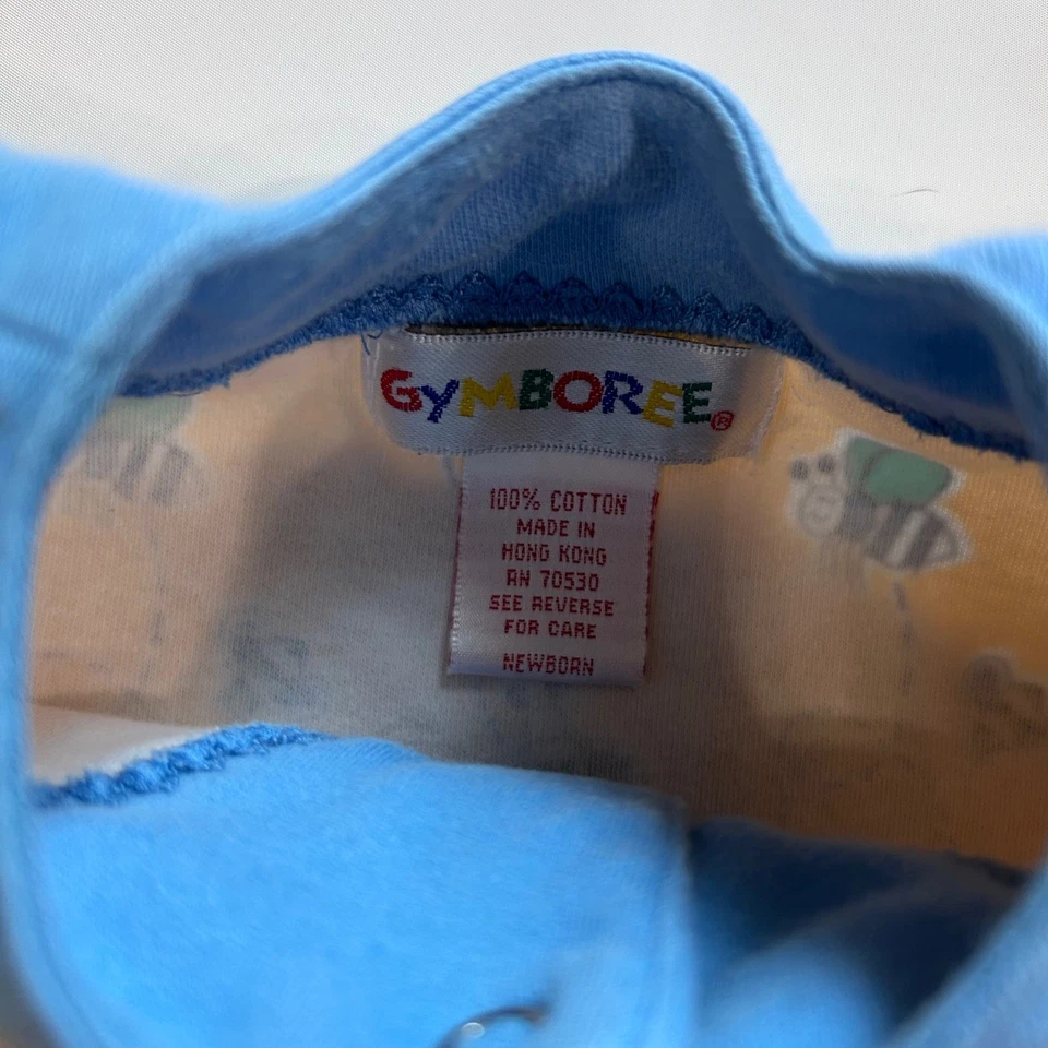 Mameluco de algodón manga corta estampado abeja amarillo azul recién nacido Gymboree vintage años 90 Foto 3 de 4
