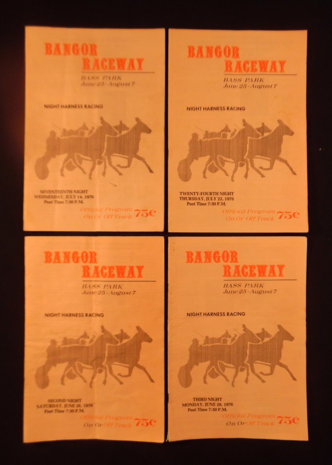 4 BANGOR RACEWAY HARNESS RACING PROGRAMS From 1976 W. Parker, Jr., F. Parker  +