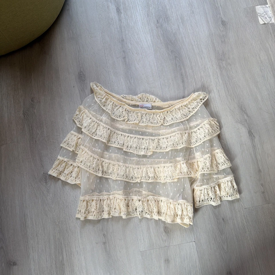 NUEVO SIN ETIQUETAS ROJO Valentino Maglia encaje top talla pequeña Foto 2 de 4