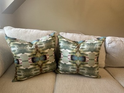 Laura Park Set of 2 Square Decorative Throw Pillows Abstract Green Blue-24  