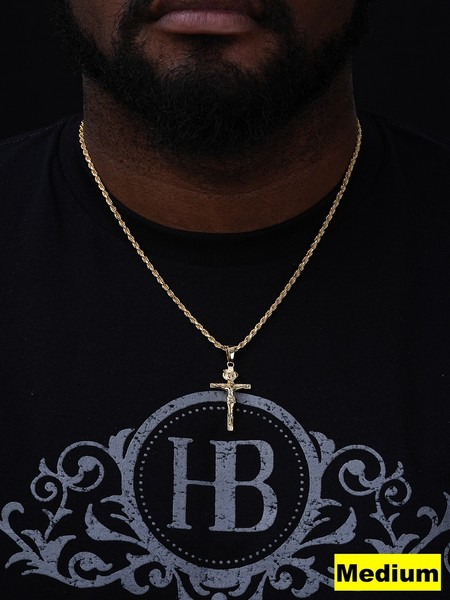 Alternate view of 14k Gold Plated Solid 925 Silver Cross Jesus Piece Crucifix Pendant Necklace