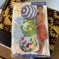 Vtg 2002 INTEX The Wet Set Beach Ball 24&rdquo; NEW Sealed Clear Panel Green Stars