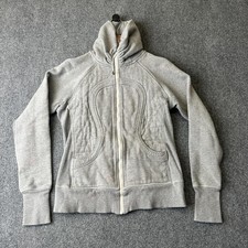 Lululemon Hoodie Womens 6 Scuba Full Zip Gray Fleece High Neck Thumbholes Jacket