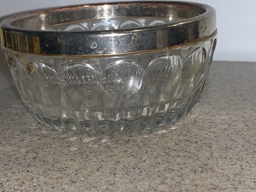 Vintage kleine Servierschale Kristall mit Silber Tellerrand 4,75" - Bild 2 von 8