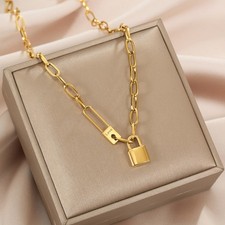 Collana a catena graffetta in acciaio inox LOVE LUCCHETTO donna ragazza