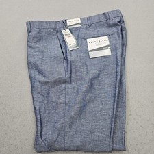 Perry Ellis Portfolio Mens 40x32 Modern Fit Linen Blend Blue Dress Pants Flat
