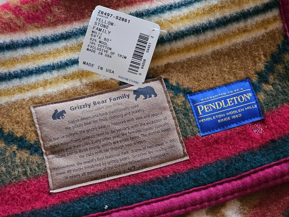 Pendleton Wool Blanket Yellowstone Grizzly Bear Family Limited Edition 64x80 - Image 3 of 4
