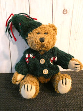 Vintage 1998 Hugfun Jointed Teddy Bear Winter Hat Sweater Christmas Plush 9"