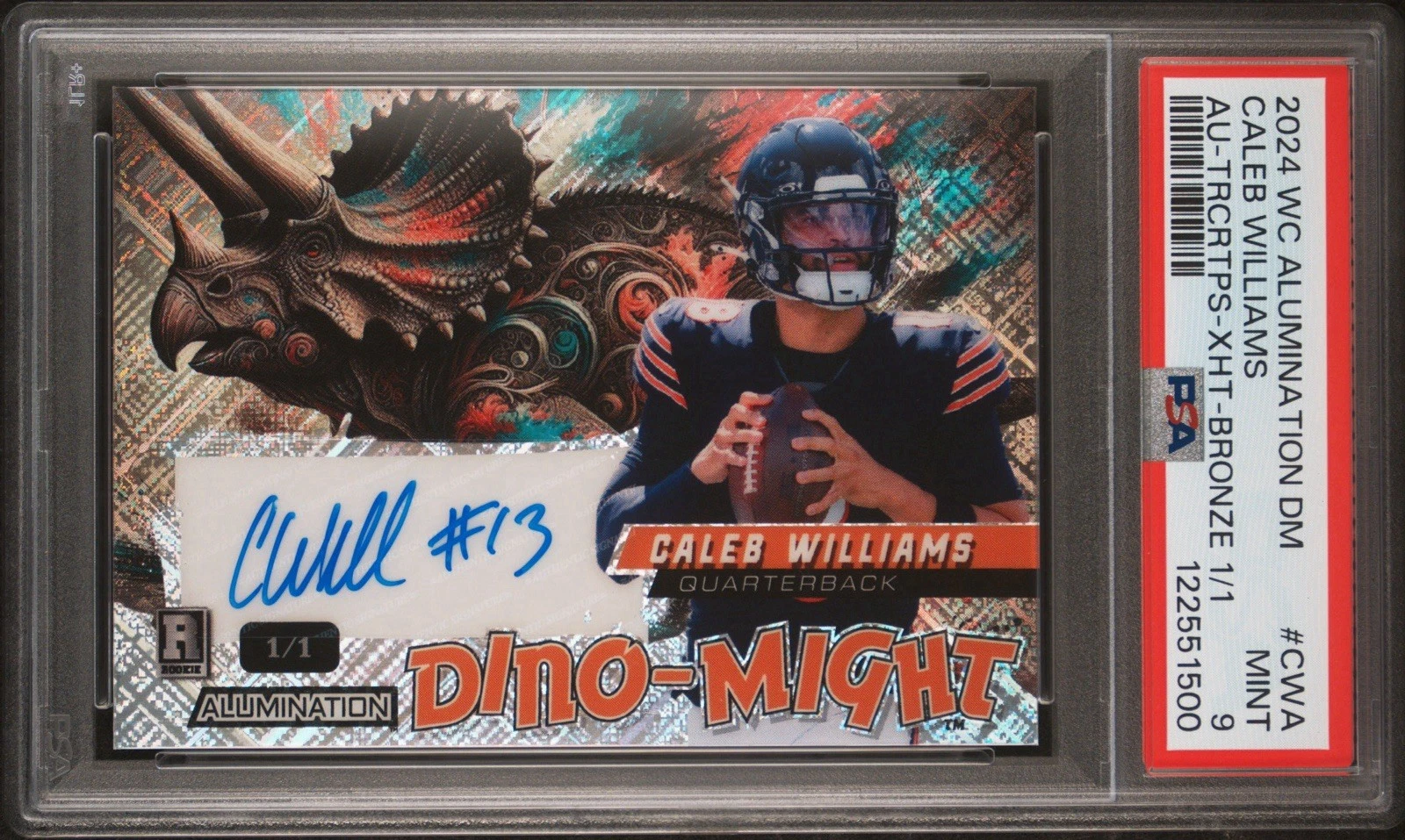 Caleb Williams Wild Card Alumination Dino-Might Autographs #CWA Stegosaurus-Lazers Foil-Gold 1/1