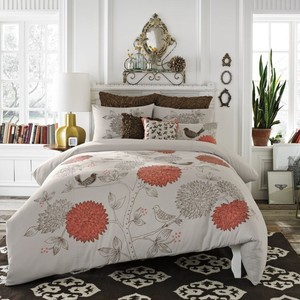 3 Pc Anthology Sparrow Twin Comforter Set Shabby Floral Bird Beige
