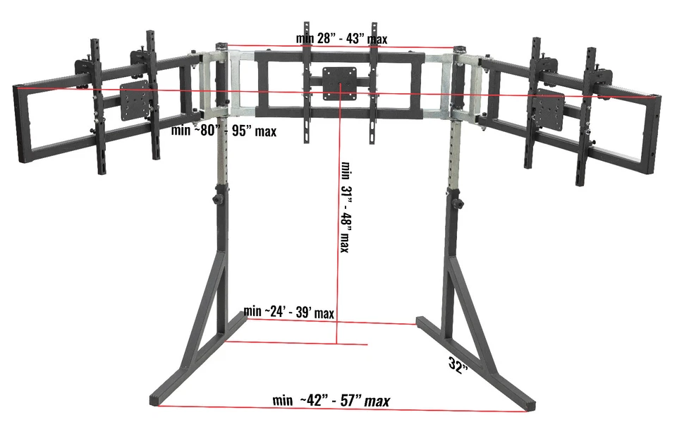 SImFab Soporte de Monitor Triple para Sim Carreras y Simulación de Vuelo, 24" a 55" Foto 2 de 4