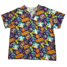 PEACHES Uniform Scrub Top Women Large HALLOWEEN