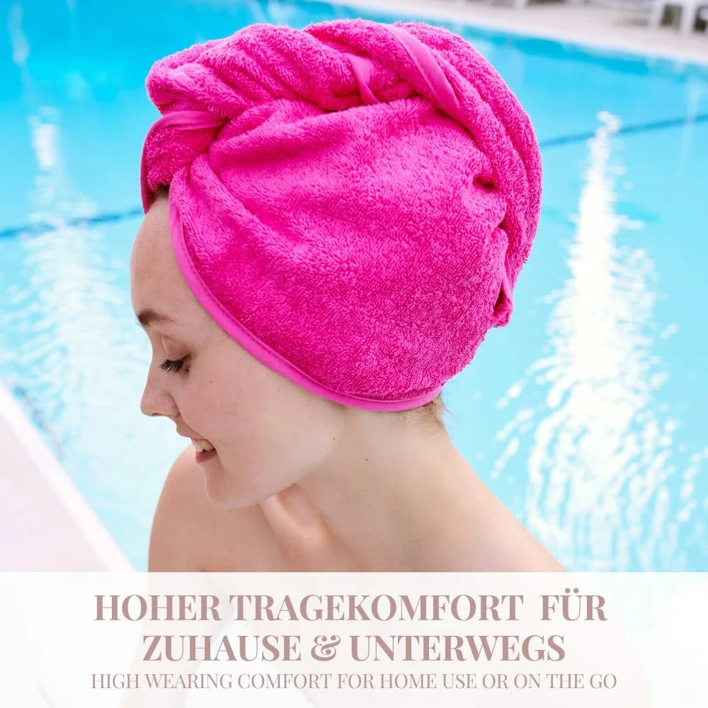 2x Haarturban Haar-Turban grau + pink 100% Baumwolle fester Halt für Kuren Föhn