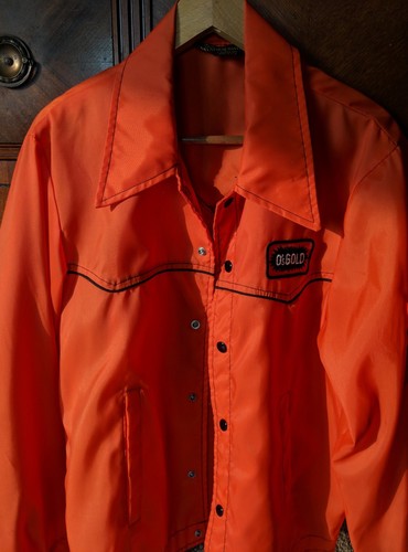 70's ? Ag Farm Vintage men's Orange 100% nylon jacket O's Gold agriculture Med - Picture 2 of 11