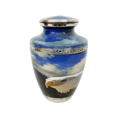 White Eagle Designed Large Blue Cloudy Sky Adult Memorial Human Urn For Ashes