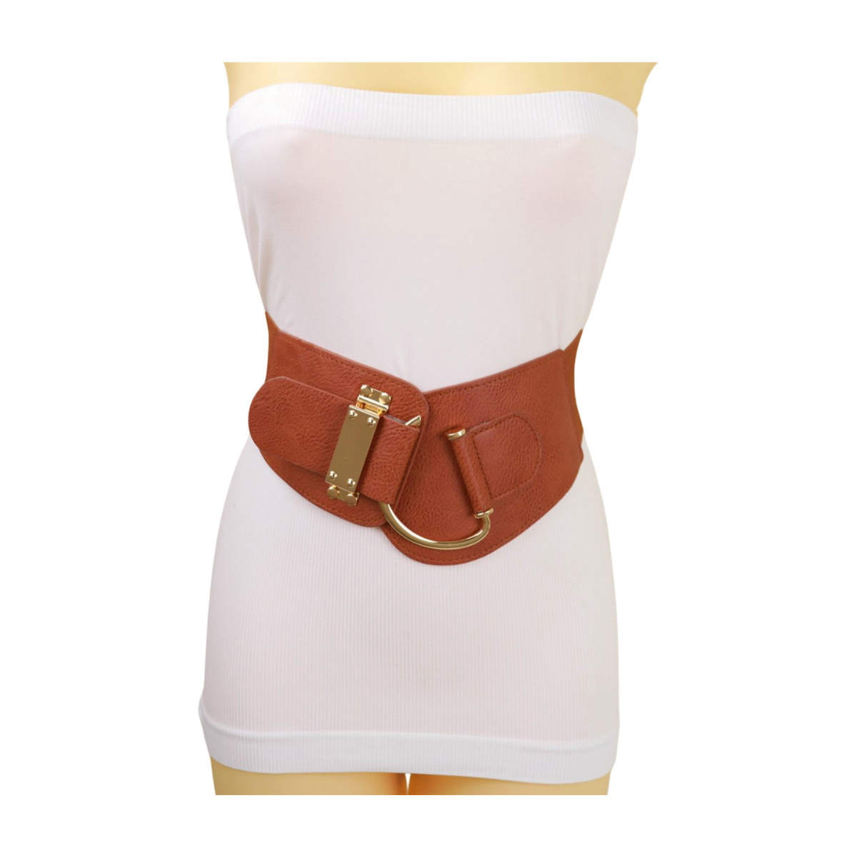 Women Western Style Fashion Wide Belt Gold Metal Hook Buckle  display picture 3