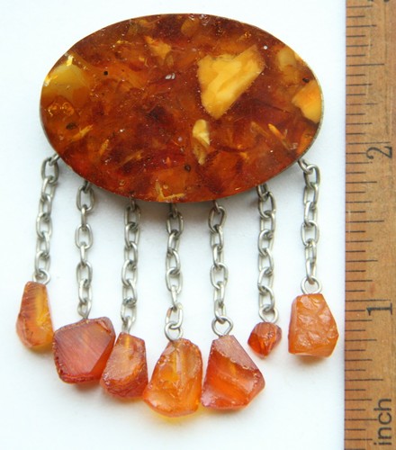 Vintage Amber Honey Brooch Pin With Pendants 19.5 gram 波羅的海琥珀 - Picture 2 of 4