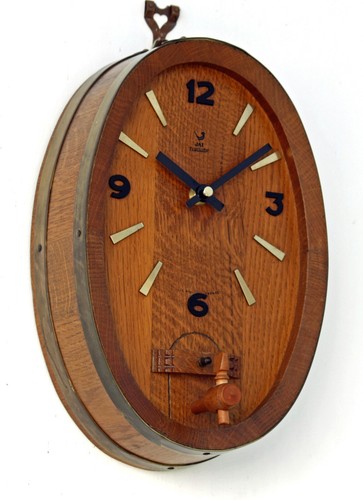 Vintage 30cm Jaz Wall Clock - Retro French Mid Century Wooden Keg Barrel Gift - Picture 2 of 4