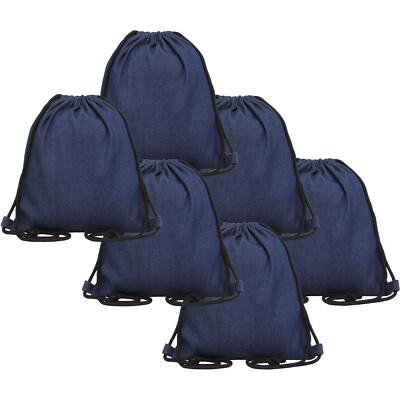 Threadart 100% Cotton Drawstring Backpacks - 6 Pack - Denim 15.75'' x 13.75''