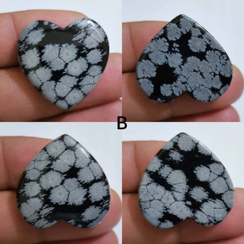 Pretty Snowflake Obsidian Heart Shape Cabochon Loose Gemstone For Making Jewelry - Picture 3 of 13