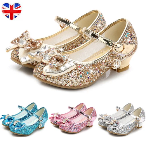 Girls Party Princess Shoes Glitter Bow Flower Fit Anna Elsa Cinderella Cosplay - Picture 3 of 18