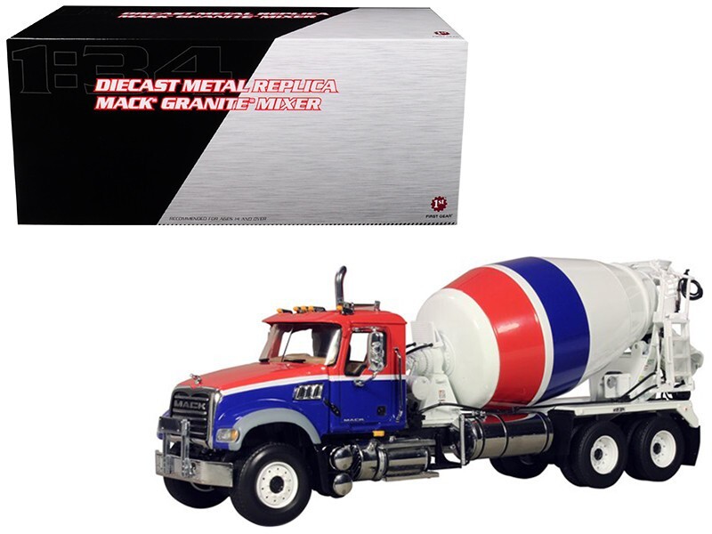First Gear Mack Granite Mixer 1 34 Scale Red White Blue