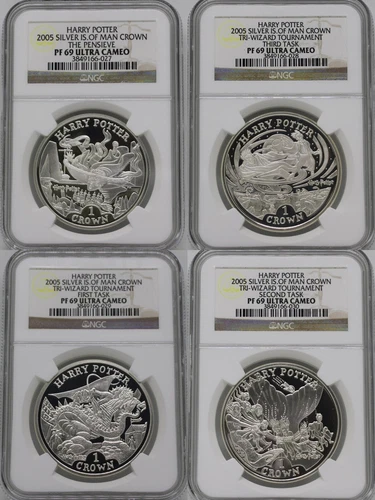 Isle of Man 2005 Harry Potter Crown Silver 4 Coins SET NGC 69