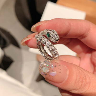 Silver snake ring single ring snake scale flashing jewelry open ring #97873