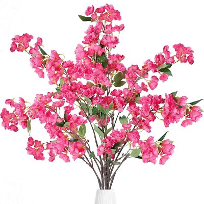 Artificial Cherry Blossom Flowers 3 Pcs Faux Cherry Blossom Stems Faux Silk C...