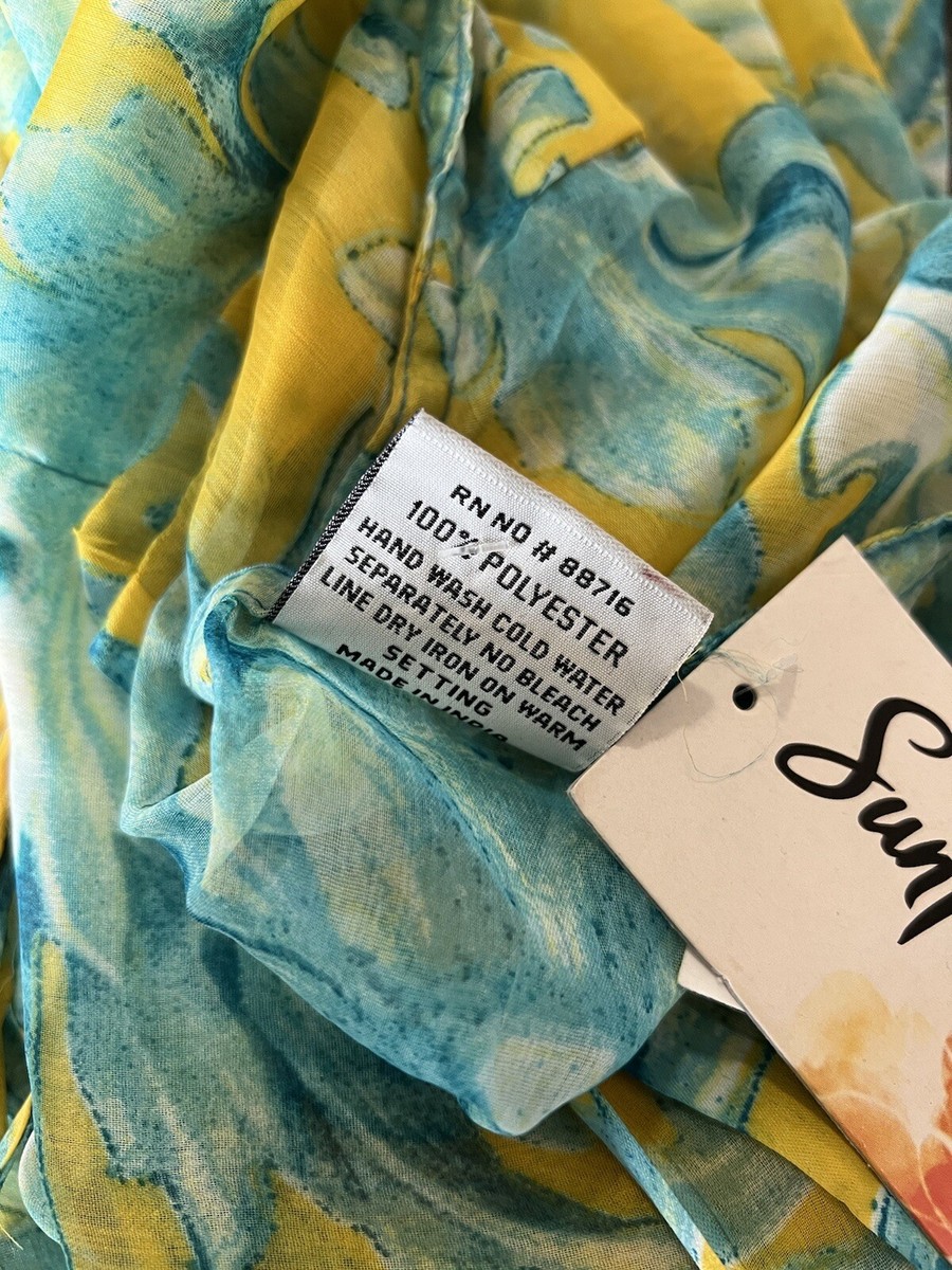 Sunflower NWT Yellow Aqua Blue Paisley Scroll Sheer Kimono Cover