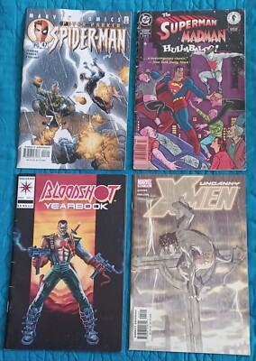 Marvel, DC & Valiant 4 Comic Lot:Superman Madman Hullab*Xmen*Spiderman*Bloodshot