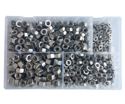 Sortiment Box 600 3/16'' - 3/8'' UNC Vollmuttern A2 Edelstahl Imperial Sechskant