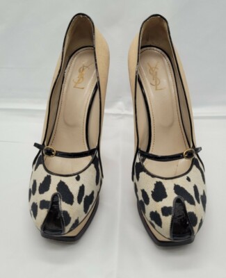 YSL Yves Saint Laurent Leopard Print open peep Toe High Heel  display picture 1