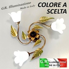 PLAFONIERA IN FERRO BATTUTO 3 LUCI RUGGINE o AVORIO LAMPADARIO SOFFITTO Lancia