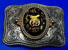Shriners Emblem Sword Gold Spec Centerpiece Vintage Ornate Western Belt Buckle