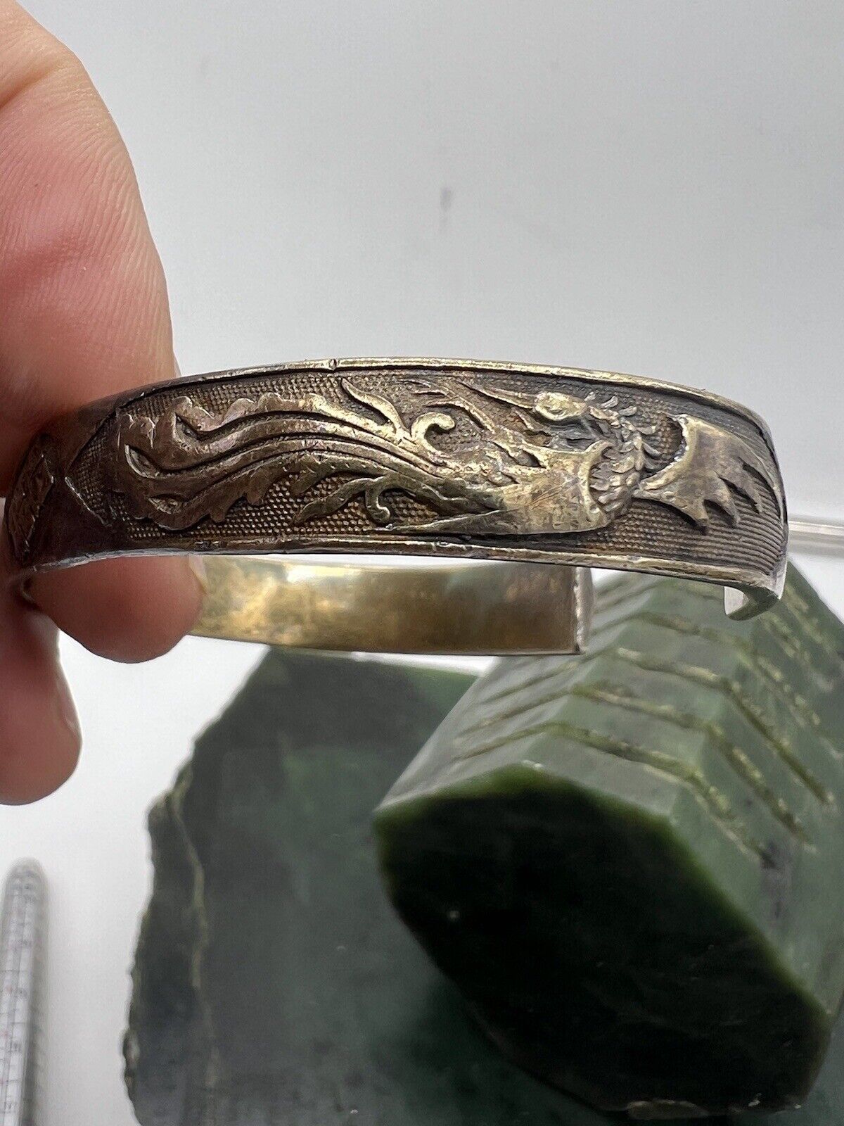 Antique Sterling Silver Asian Cuff Bracelet - image 3